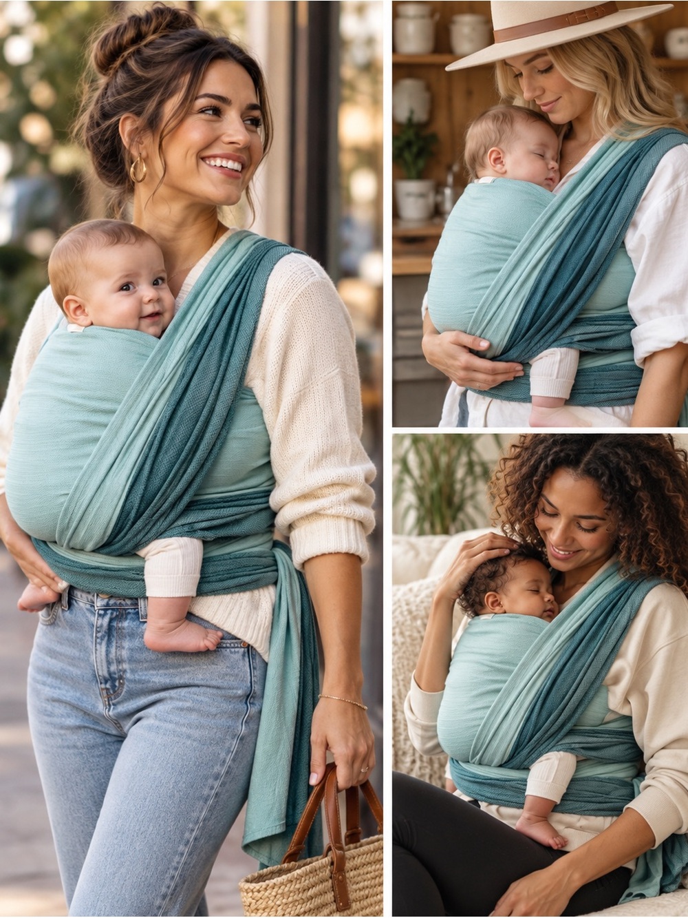 Lennylamb 100% Cotton Blue Green Ombré Chusta Tkana Woven Wrap 5.2 L